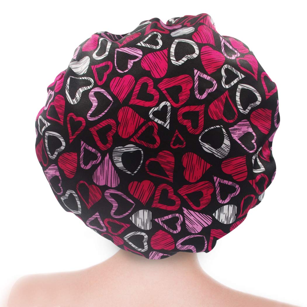 (2 Pack) Sexy Lovely Fashion Style Hair Cap Extra Large Double Layer Lined Waterproof Durable Eco-Friendly Shower Cap with Tight Elastic-Fashionista Collection Bath Cap (Lovely Style)