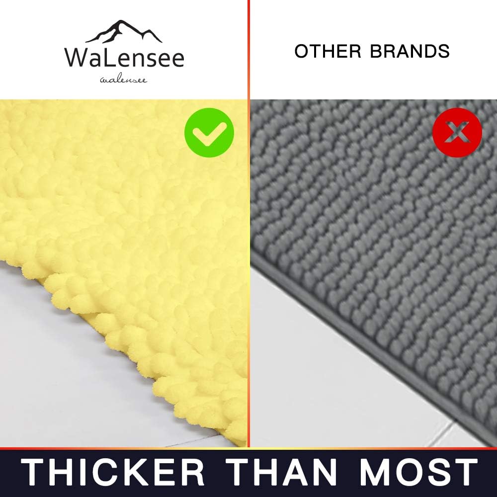 Walensee Bathroom Rug Non Slip Bath Mat (36x24 Inch Yellow) Water Absorbent Super Soft Shaggy Chenille Machine Washable Dry Extra Thick Perfect Absorbant Best Large Plush Carpet for Shower Floor