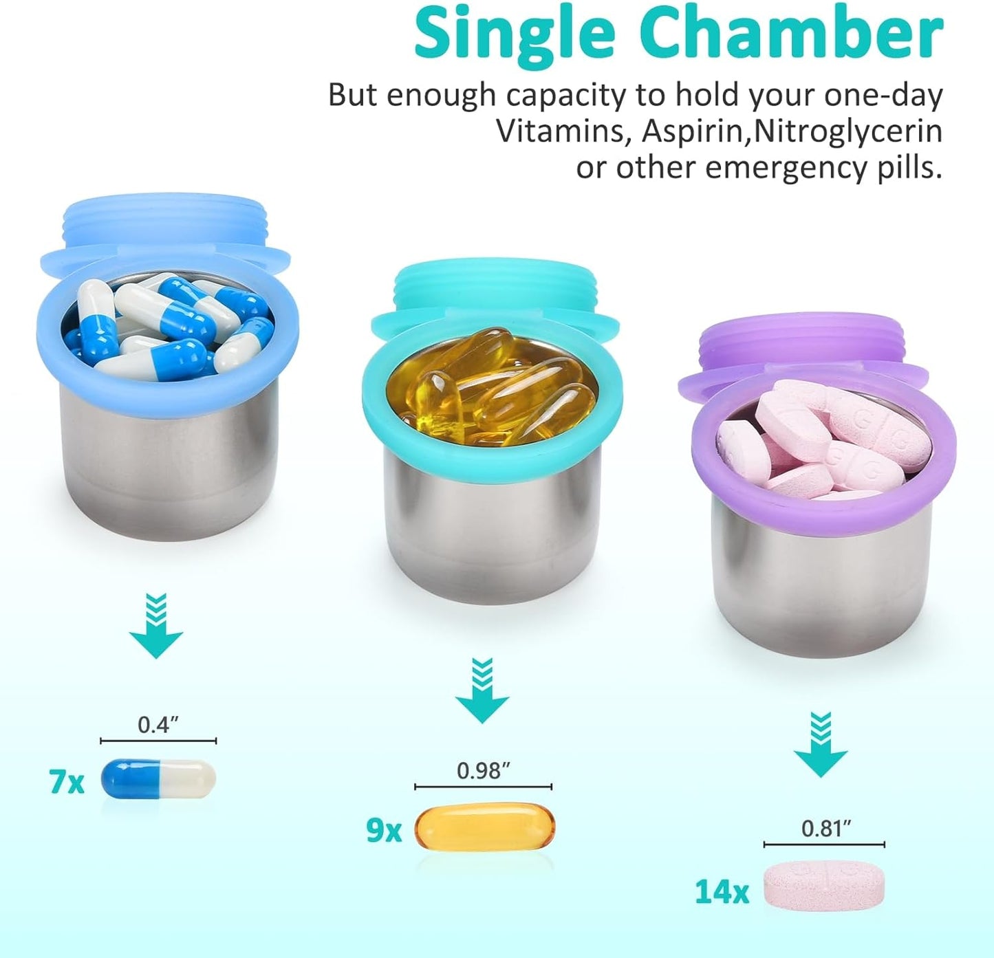 Weekly Metal Pill Case 7 Day, Stainless Steel Pill Box Organizer for Travel, Waterproof Medicine Container, Portable Daliy Pill Holder for Vitamins Fish Oils (Large)