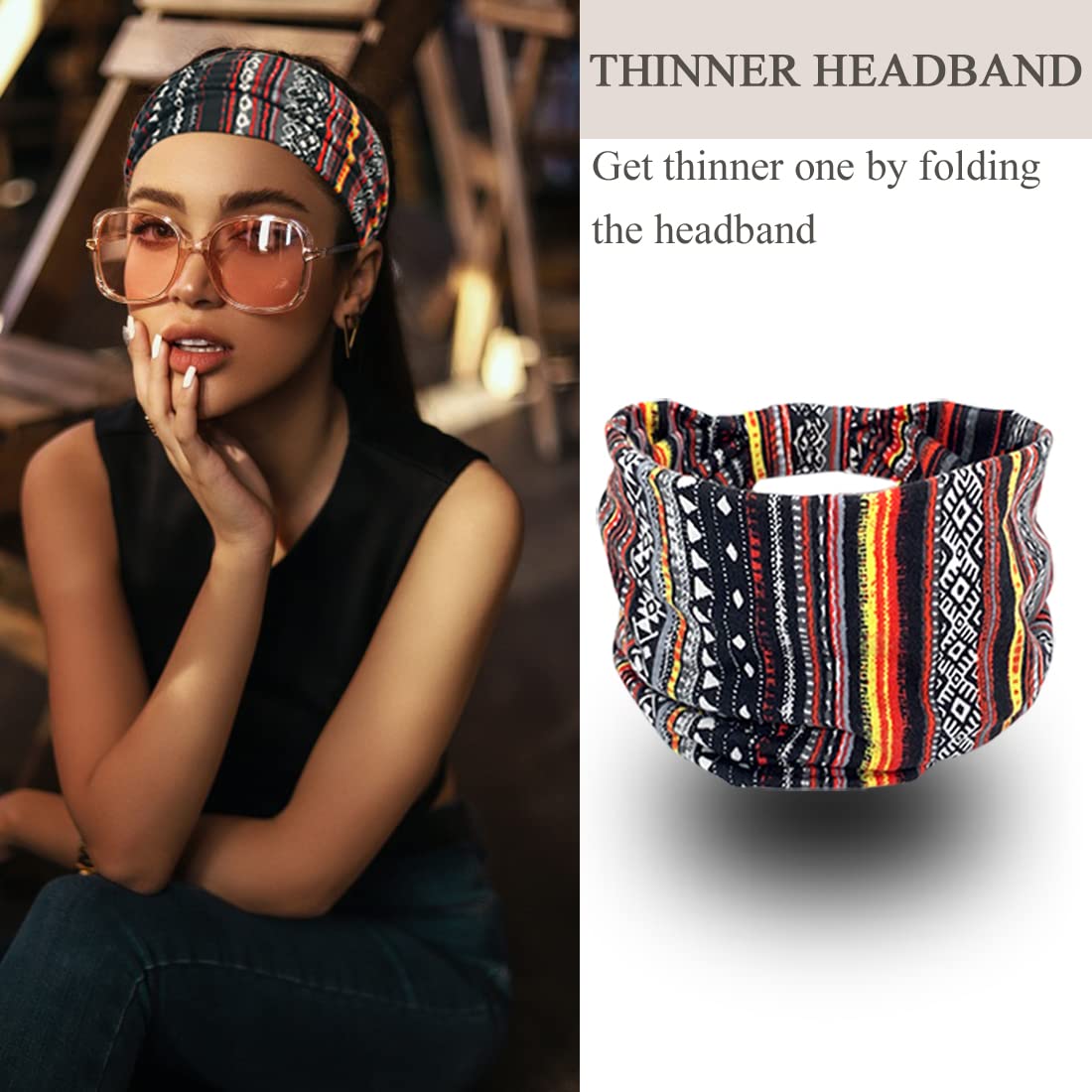 Wide Boho Headbands for Women Fashion Knotted Headband Yoga Workout Hair Accessories African Head Wrap 4 Pack