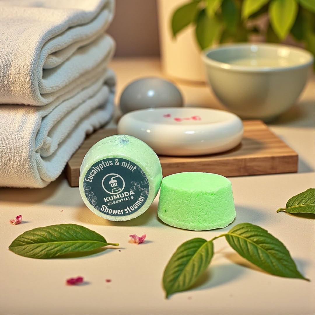 Kumuda Essentials Shower Steamers Pack of 15 Eucalyptus and Mint Aromatherapy Tablets Gift for Women, Birthday, Anniversary (30g Each)