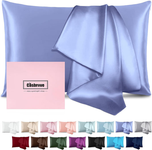 Silk Pillowcase for Hair and Skin Mulberry Silk Pillowcase Soft Breathable Smooth Both Sided Natural Silk Pillowcase with Zipper Beauty Sleep Silk Pillow Case 1 Pack for Gift (King, Cornflower Blue)
