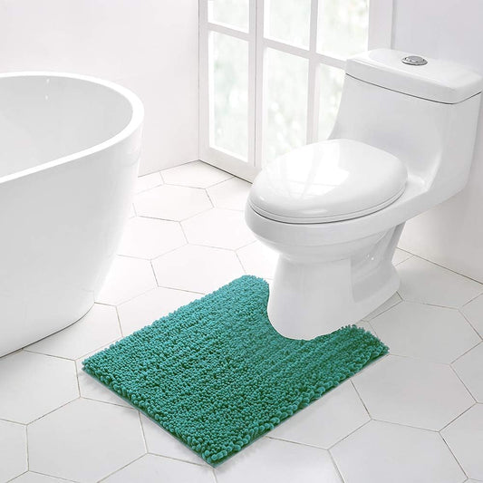 Walensee Bathroom Contour Rug Non Slip Toilet U Shaped Bath Mat (20x24, Turquoise) Water Absorbent Super Soft Shaggy Chenille Machine Washable Dry Extra Thick Perfect Absorbant Best Plush Carpet