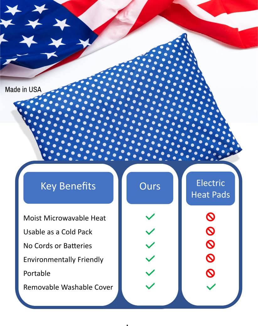 Microwavable Corn Filled Heating Pad and Cold Pack/Washable 100% Cotton Cover (Polka Dot - Blue, 7.5in W x 11in L)