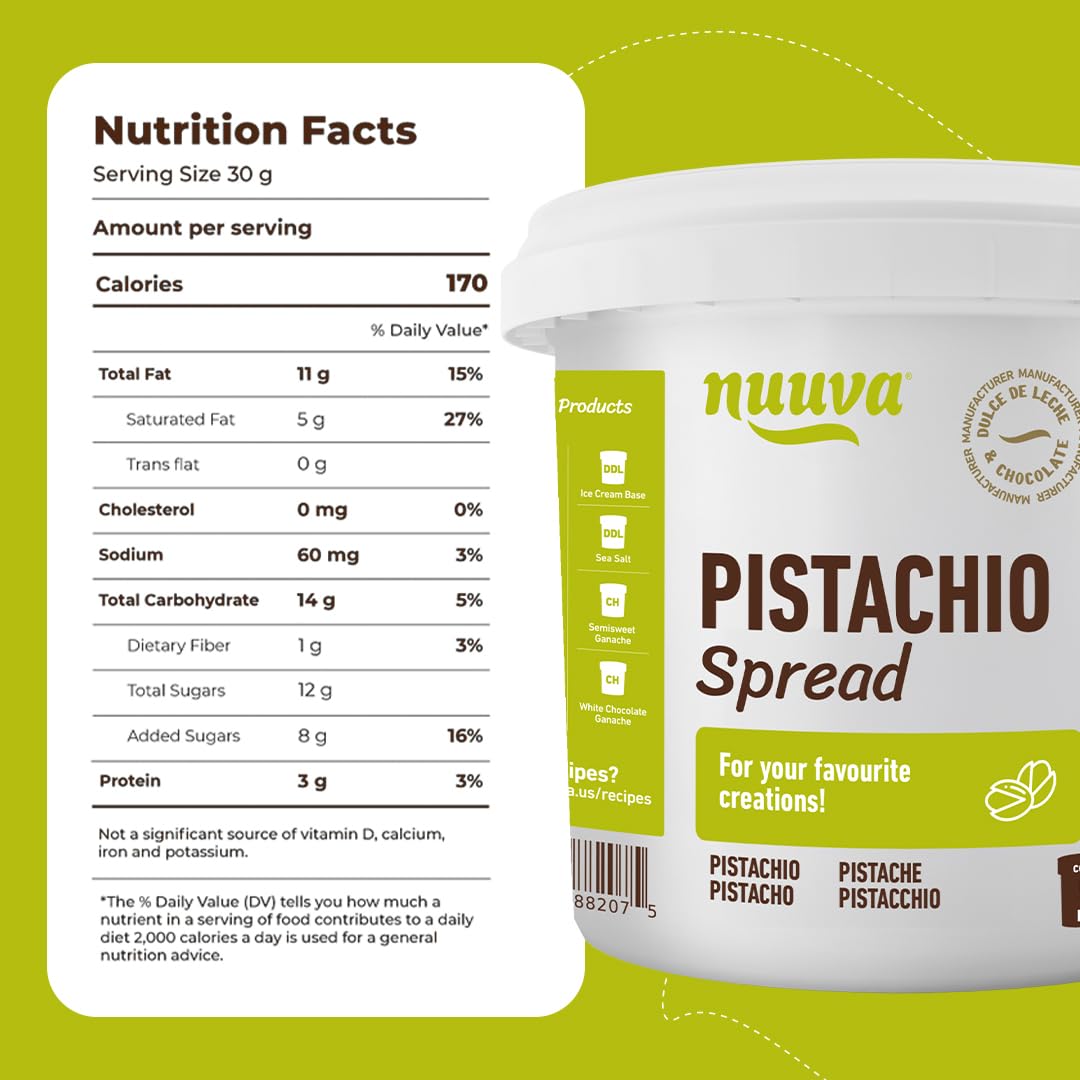 Nuuva Foods Pistachio Spread | Rich & Nutty Pistachio Cream for Dubai Chocolate Bar | Smooth Nut Butter & Spreadable Cream | Perfect for Chocolate & Desserts (2.5 Lbs)