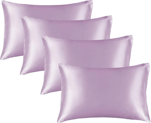 BEDELITE Satin Pillowcase for Hair and Skin, Super Soft Similar to Silk Pillow Cases 4 Pack with Envelope Closure, Cooling Pillowcases for Women Men (20"x30" Queen Size, Lavender)