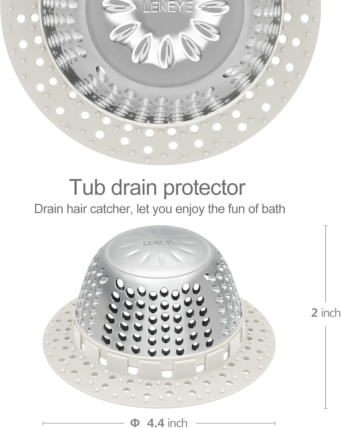 LEKEYE Shower Drain Hair Catcher/Shower Drain Cover/Drain Protector for Pop-Up & Regular Drains(Light Gray)