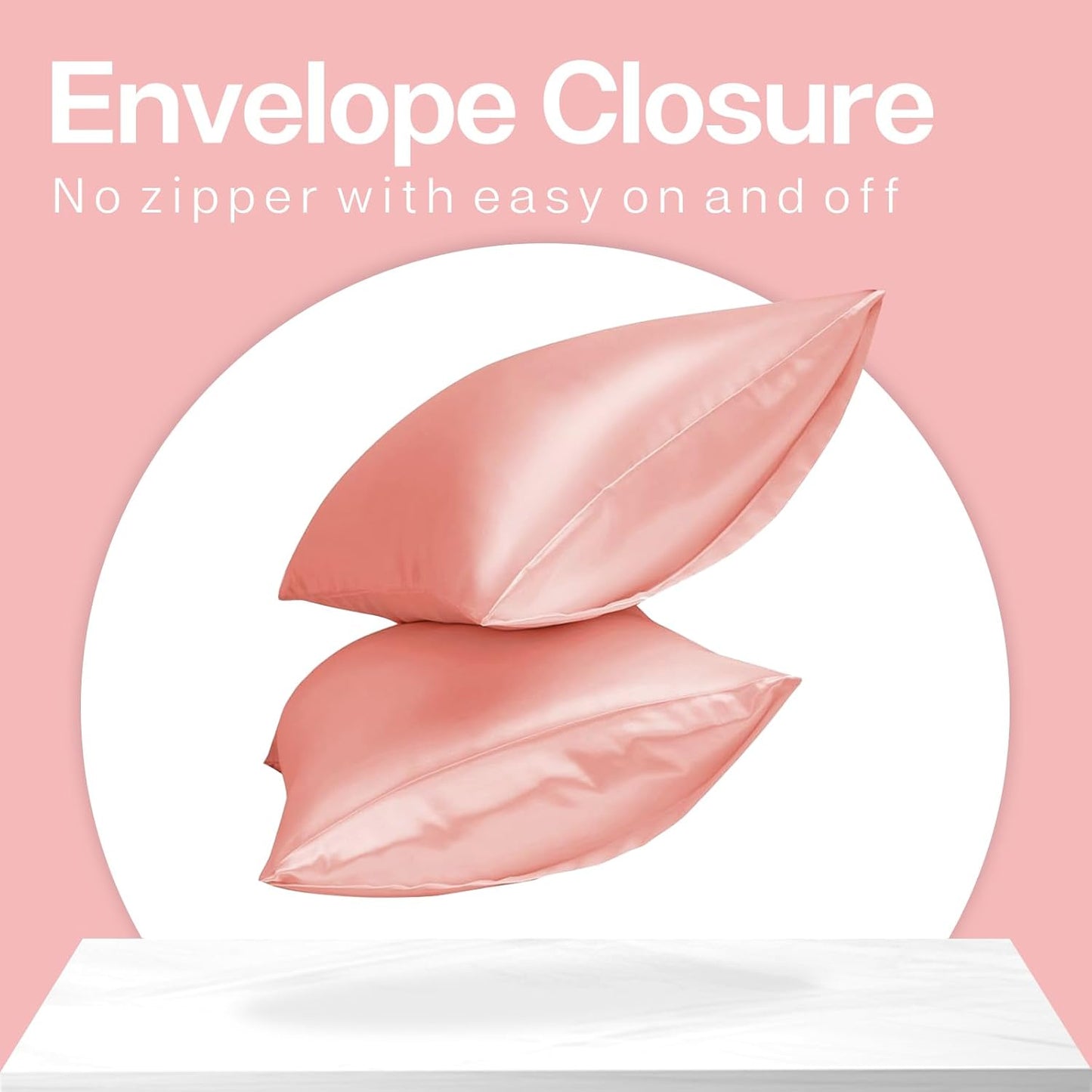 MR&HM Satin Pillowcase for Hair and Skin, Silk Satin Pillowcase 2 Pack, King Size Pillow Cases Set of 2, Silky Pillow Cover with Envelope Closure (20x40, Blush)