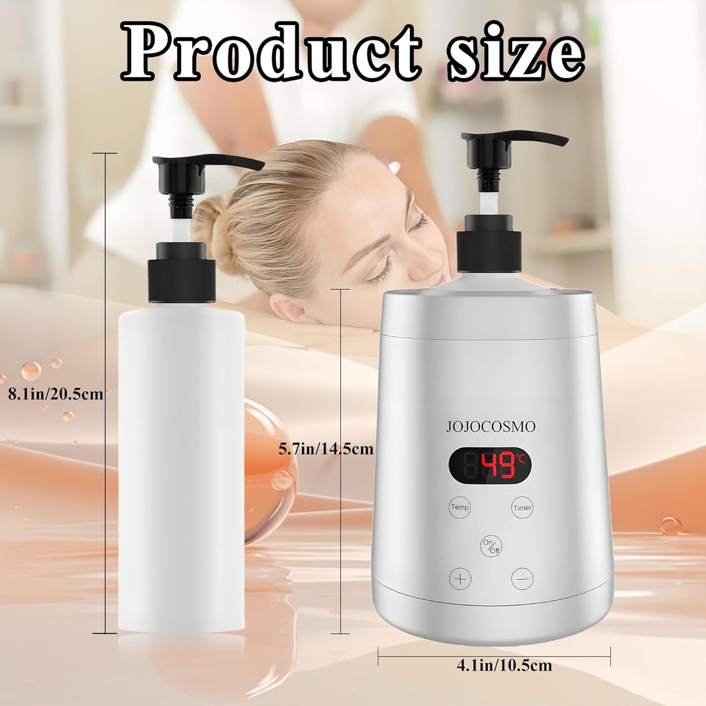 Massage Oil Warmer Heater with Two Bottles Dispenser, Digital Lotion Warmer, Oil Warmer Dispenser, Automatic Massage Oil Heater for SPA, Salon, Home (silver)