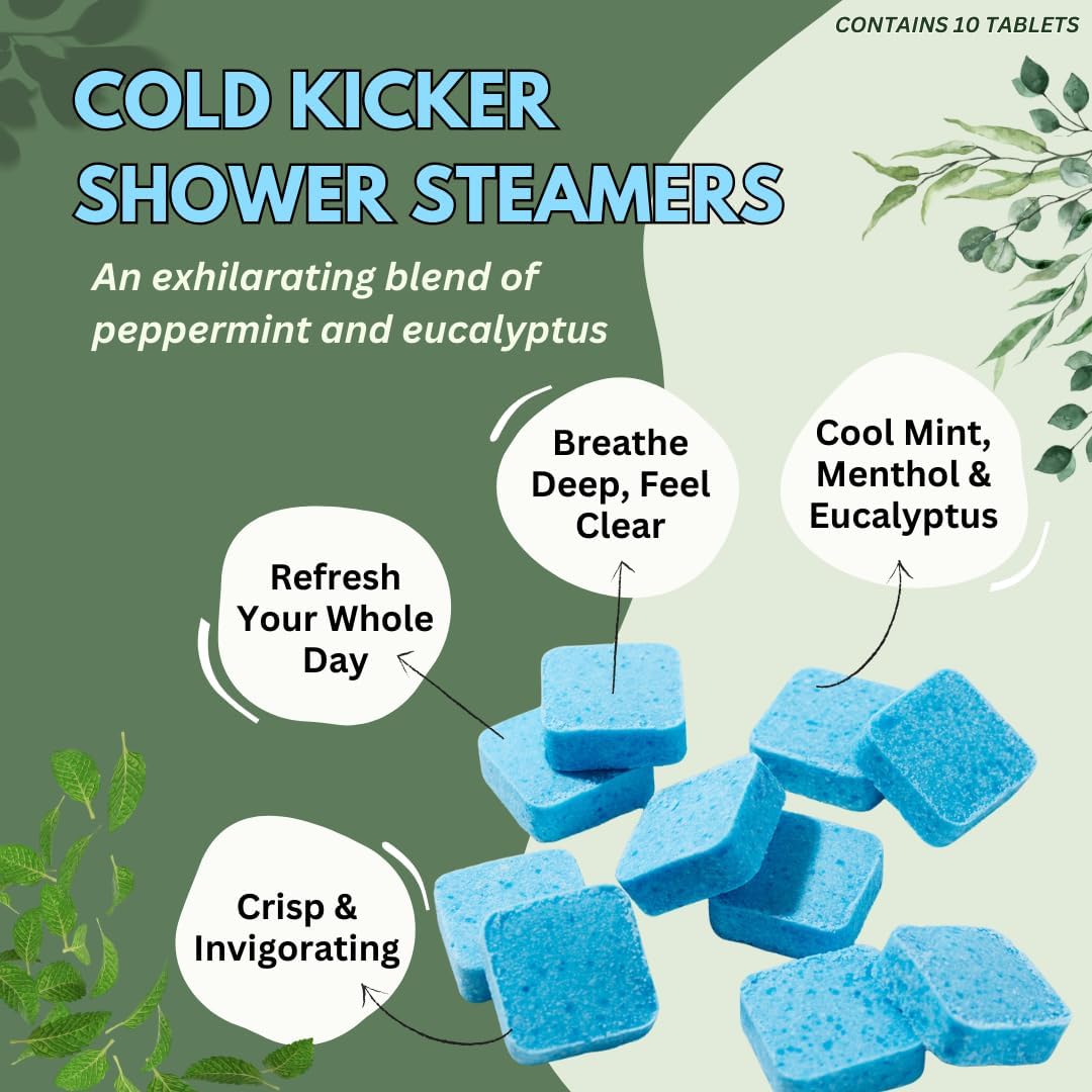Cold Kicker Shower Steamers Aromatherapy, Eucalyptus Shower Steamer, Shower Bombs Made in The USA, Menthol Shower Steamer, Self Care Gifts, Mothers Day Gift, Shower Steamers for Women and Men