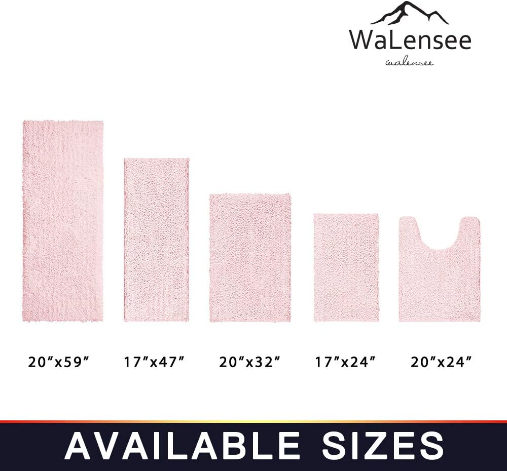 Walensee Bathroom Contour Rug Non Slip Toilet U Shaped Bath Mat (20x24, Blush) Water Absorbent Super Soft Shaggy Chenille Machine Washable Dry Extra Thick Perfect Absorbant Best Plush Carpet