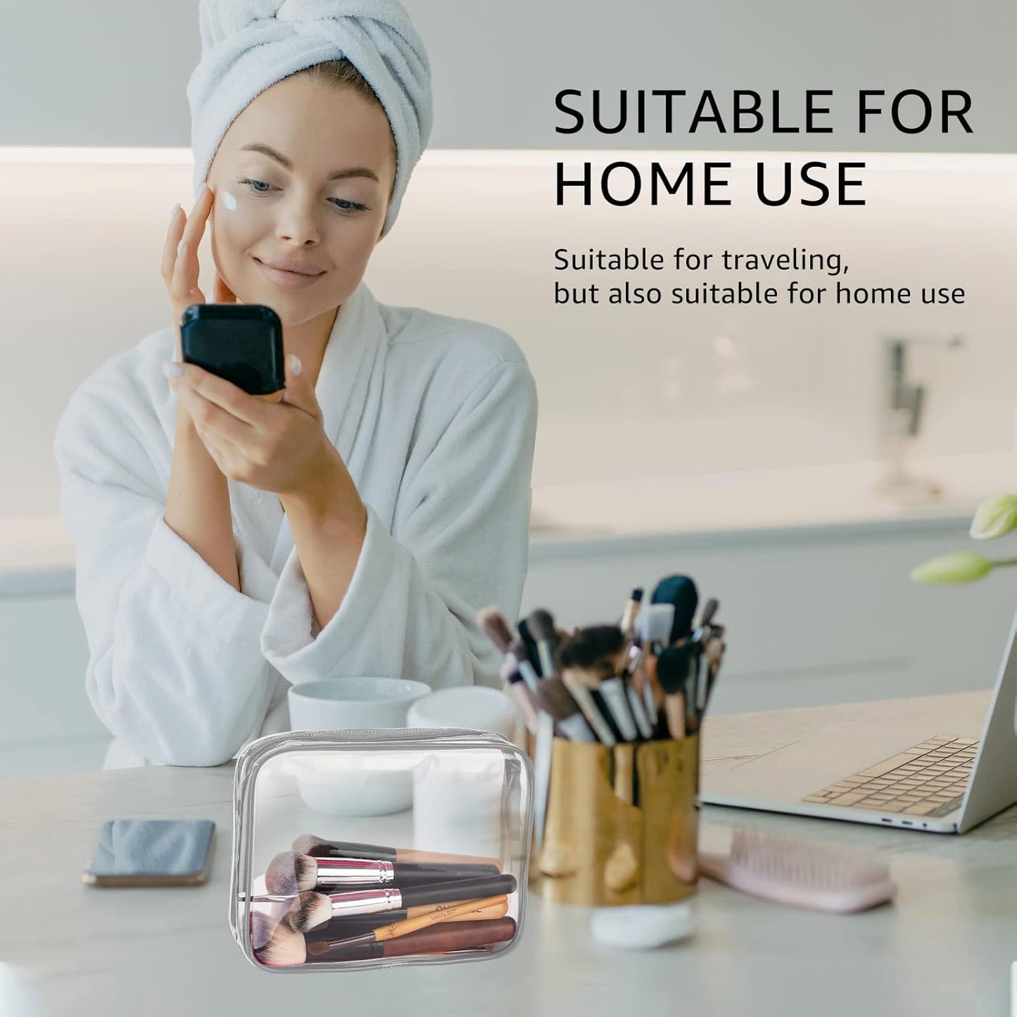 5Pcs Crystal Clear PVC Travel Toiletry Bag Kit for Women Men, Waterproof Vinyl Packing Organizer Storage Bags with Zipper Handle Straps, Cosmetic Pouch Carry on Airport Airline Compliant Bag Handbag