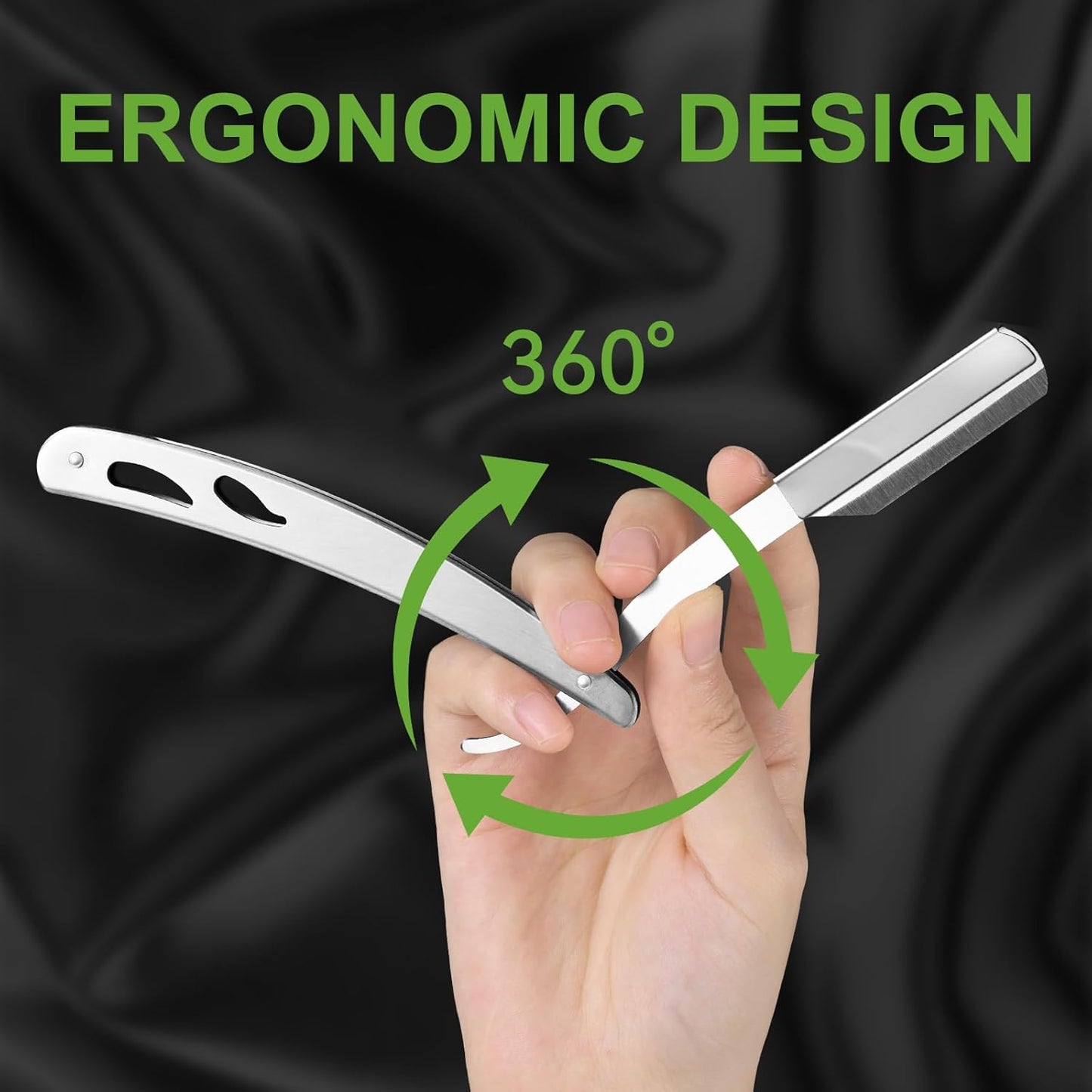 Straight Razor for Men, IKOCO Black Straight Edge Razor Kit with 20PCS Barber Shaving Blades, Leather Case, Scissor, Tweezer, Silver