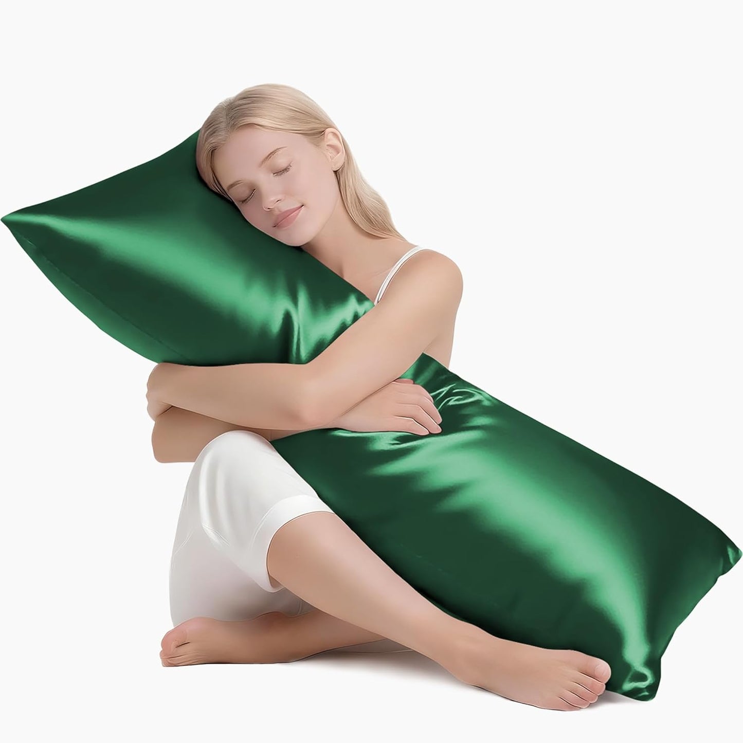 MR&HM Satin Body Pillow Cover, Soft and Breathable Body Pillow Case with Envelope Closure, Cooling and Silky Long Pillowcase for Hair and Skin,Grey (20x54, Dark Green)
