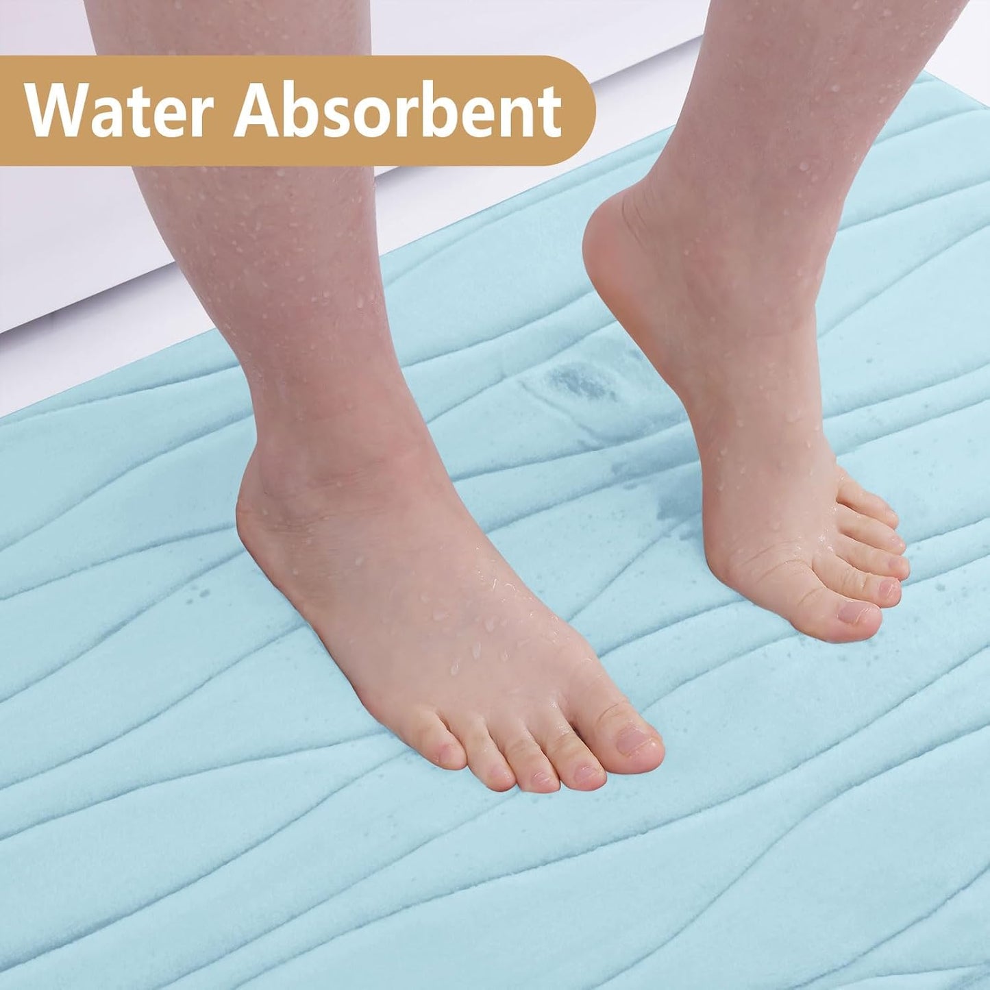 Buganda Memory Foam Bathroom Rug Mat 59x24, Extra Soft and Absorbent Bath Mats, Non-Slip and Machine Washable Bath Rugs for Bathroom Floor,Tub and Shower, Sky Blue