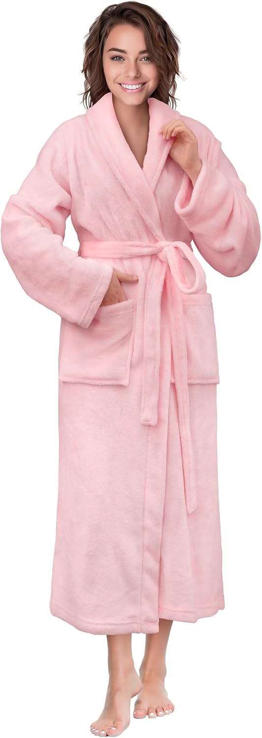 PAVILIA Womens Robe Fleece Plush Soft, Fluffy Fuzzy Cozy Warm Lightweight Bathrobe, Shower Spa House Long Robe for Women