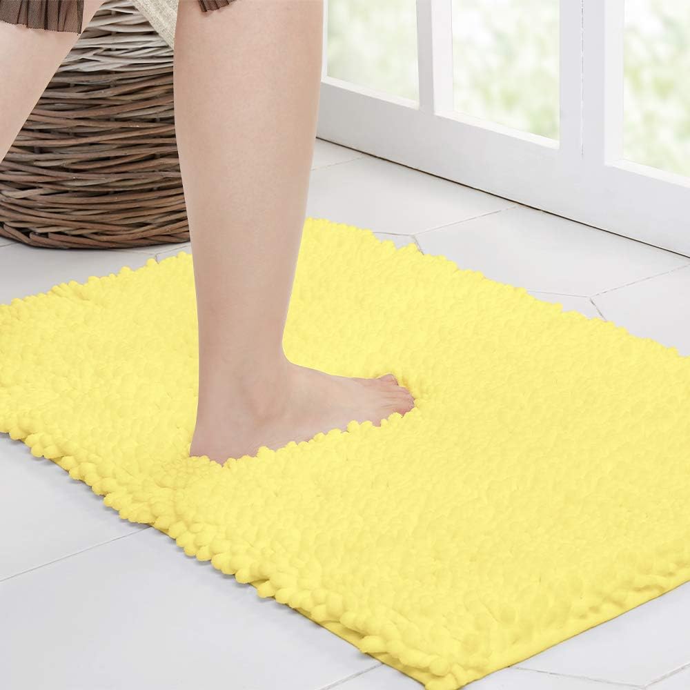 Walensee Bathroom Rug Non Slip Bath Mat (44x24 Inch Yellow) Water Absorbent Super Soft Shaggy Chenille Machine Washable Dry Extra Thick Perfect Absorbant Best Large Plush Carpet for Shower Floor