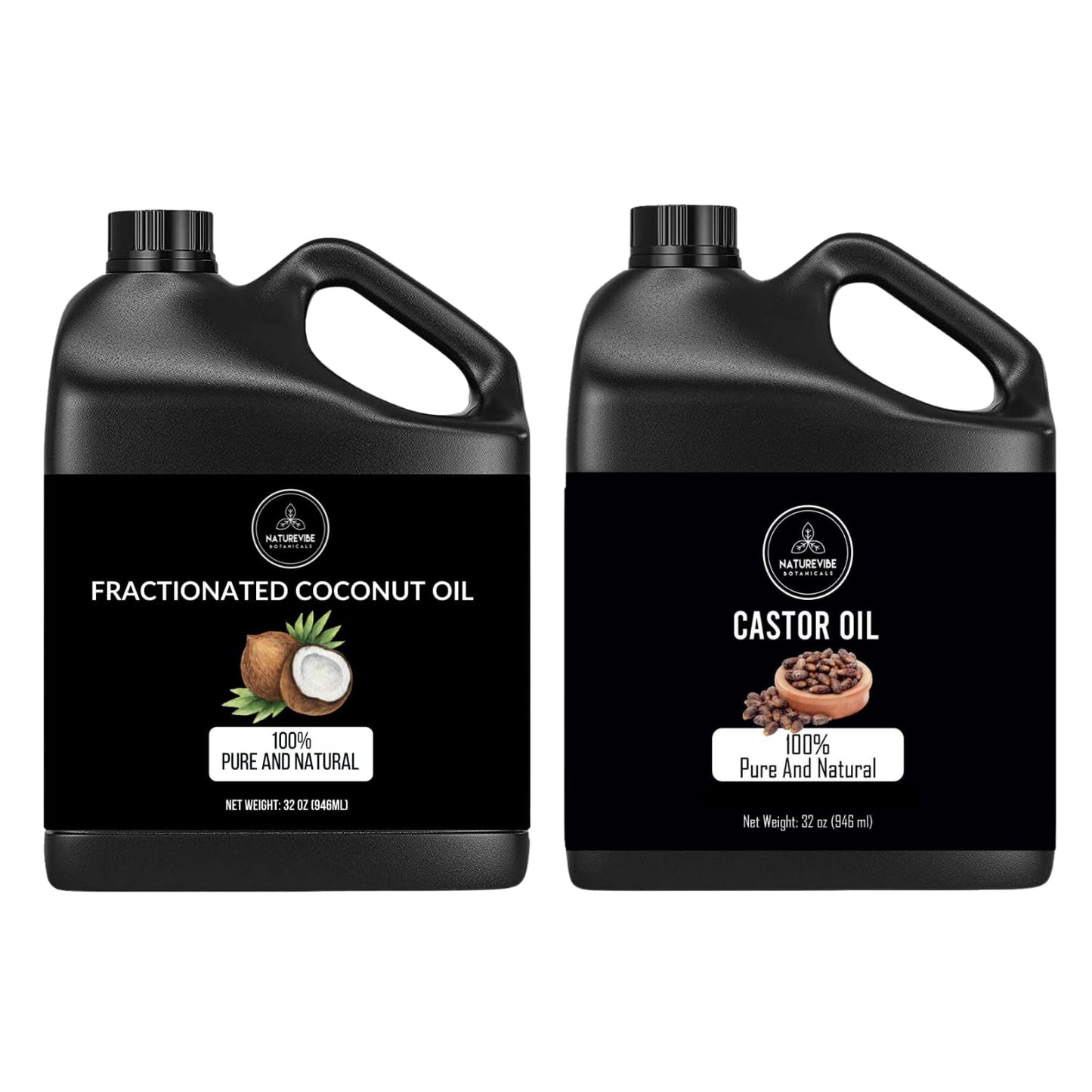 Naturevibe Botanicals Fractionated Coconut Oil 32oz and Castor Oil 32oz | Oil Combo