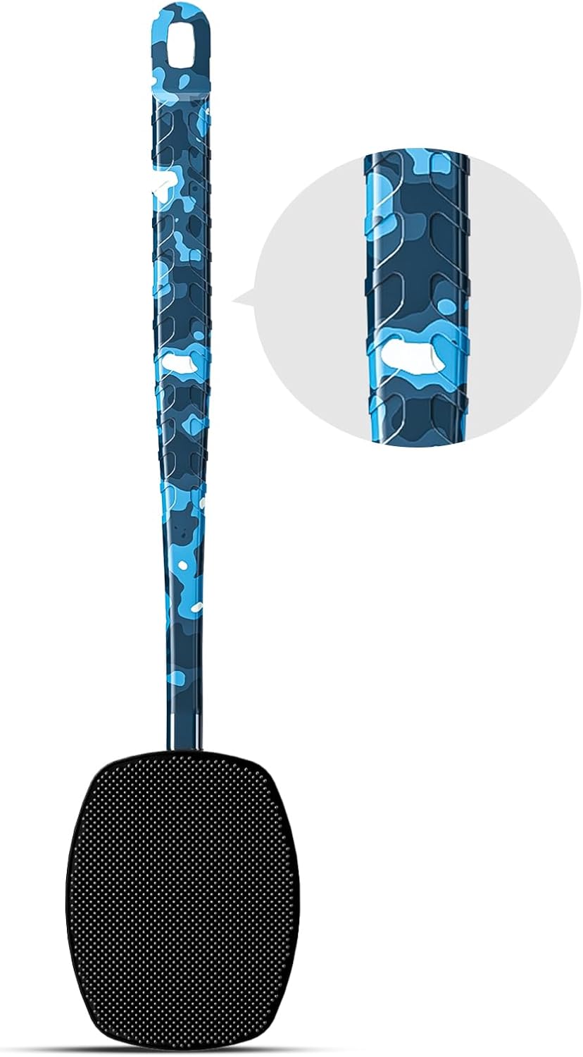 New Camo Blue Silicone Back Scrubber for Shower,Back Shower Brush with Long Handle Back Scrubber for Men and Women