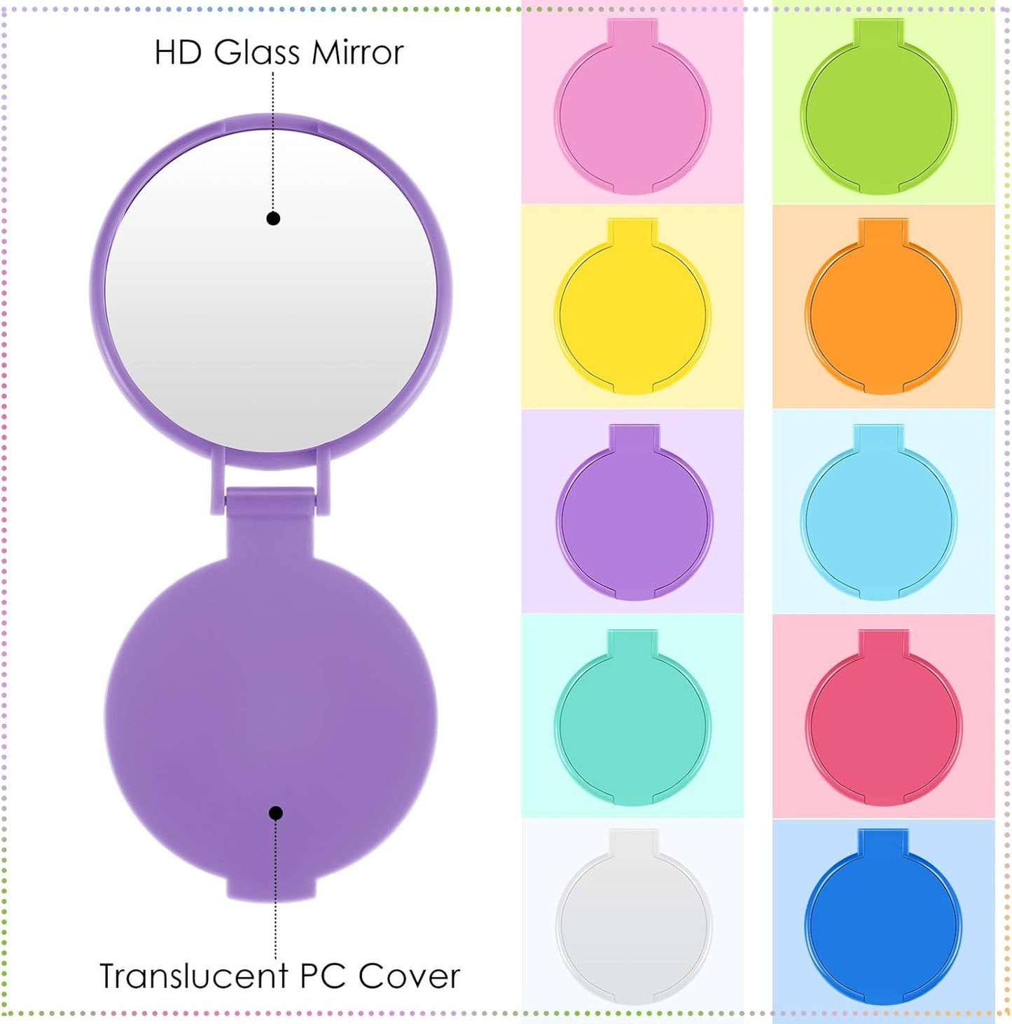 Juexica 180 Pcs Compact Mirror Bulk for Women Mini Folding Mirror Portable Pocket Makeup Round Small Vintage Travel for Cosmetic Purse Bag Gifts Mom Daily Use (Vivid Colors)