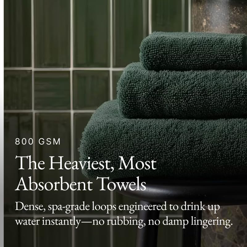 Italic Ultraplush 100% Australian Cotton Towels Standard 6 Piece Set, 2 Bath, 2 Hand, 2 Washcloths, 800GSM Lightweight, Highly Absorbent Quick Dry Soft Resort Grade Towels (Deep Forest)