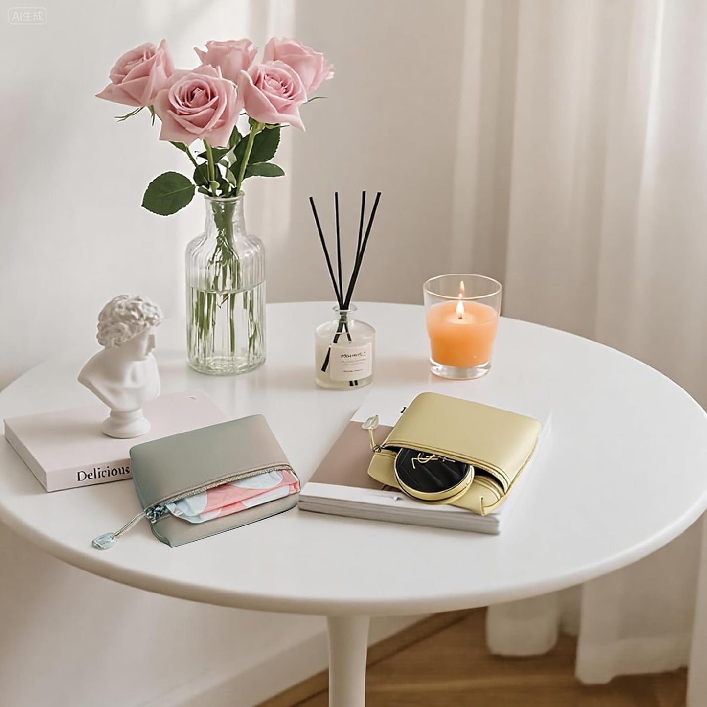 YDR Period Bag for Women, Soft Cotton Sanitary Napkin Storage Bag, Cute Cosmetic Pouch for Travel with Zipper