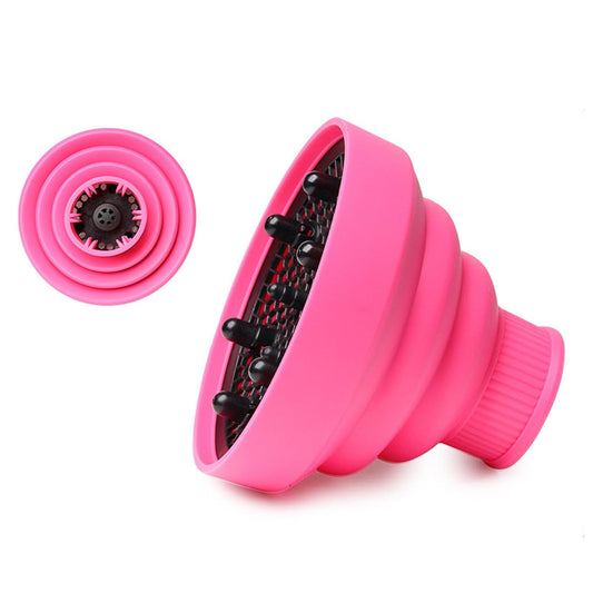 Collapsible Hair Dryer Diffuser Fit 1.57’’-1.96’’(4-5cm) Round Nozzle, Travel Hair Curly Difusor Attachment, Portable Silicone Diffuser for Hair Dryers, Salon Home Hair Blow Dryer Diffuser (Pink)