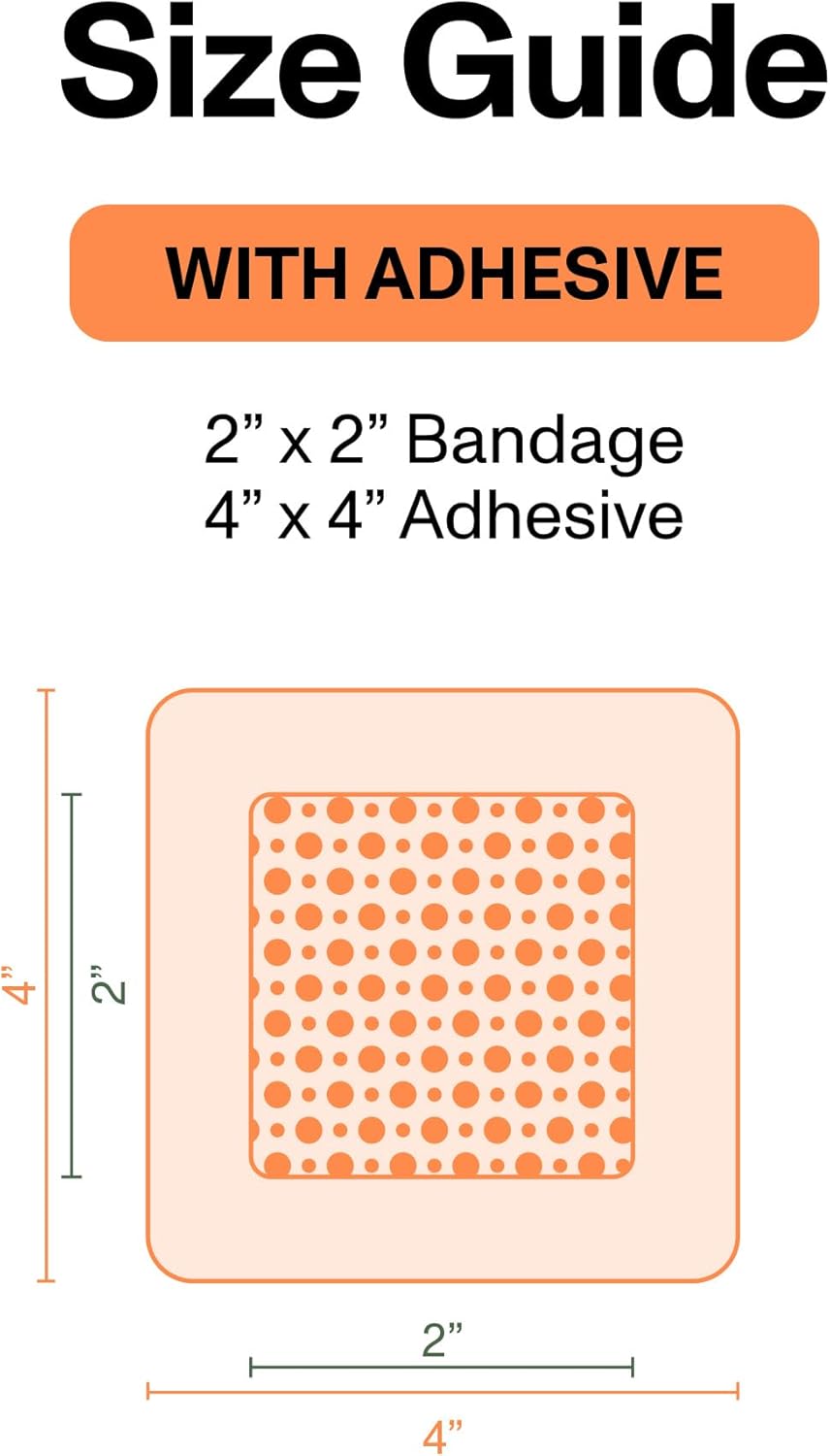 PowerHeal Bioelectric Bandage Kit for Wound Care & Fast Healing – 3-Layers w/Bioelectric Pad, Absorbent Pad, Adhesive + Wound Hydrogel – for Cuts, Abrasions, Blisters, Burns – 4-Pack, 4” x 4”