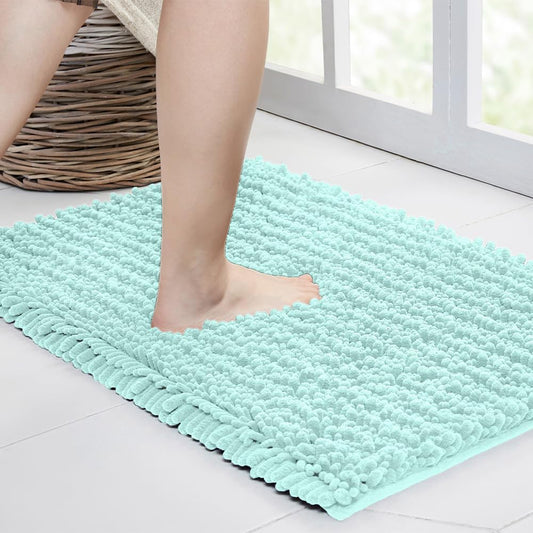 Walensee Bathroom Rug Non Slip Bath Mat (36x24 Inch Spa Blue) Water Absorbent Super Soft Shaggy Chenille Machine Washable Dry Extra Thick Perfect Absorbant Best Large Plush Carpet for Shower Floor