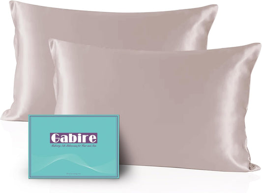 Mulberry Silk Pillowcases Set of 2, Both Sides Real Silk Pillow Covers for Hair and Skin Cool Pillowcase Organic Silk Pillowcase 2 Pack with Hidden Zipper, Apricot Grey, King (20"×36")