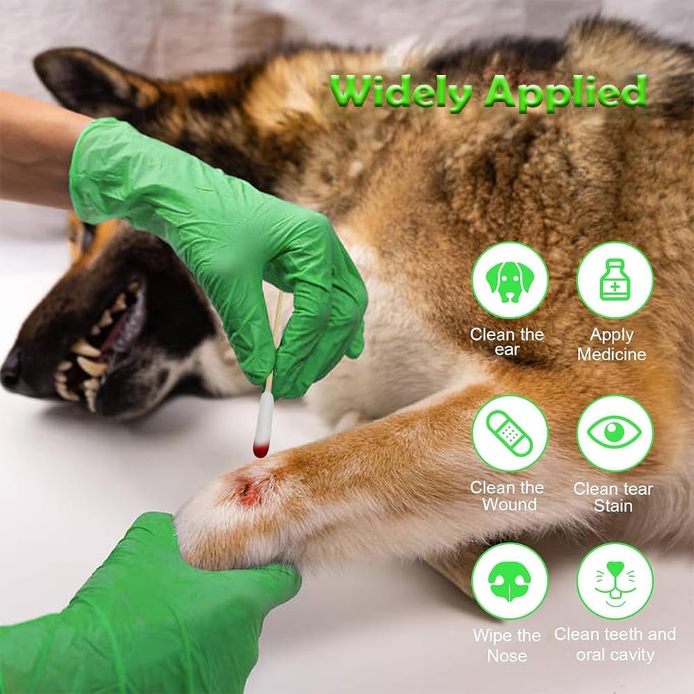 5.9inch Long Large Cotton Swab，Double-Sided Bamboo-Handled Dog-Eared Cotton Swabs,Designed Specifically for Dogs，Ear Cleaning for Medium and Large Dogs or Makeup Large(100PCS)