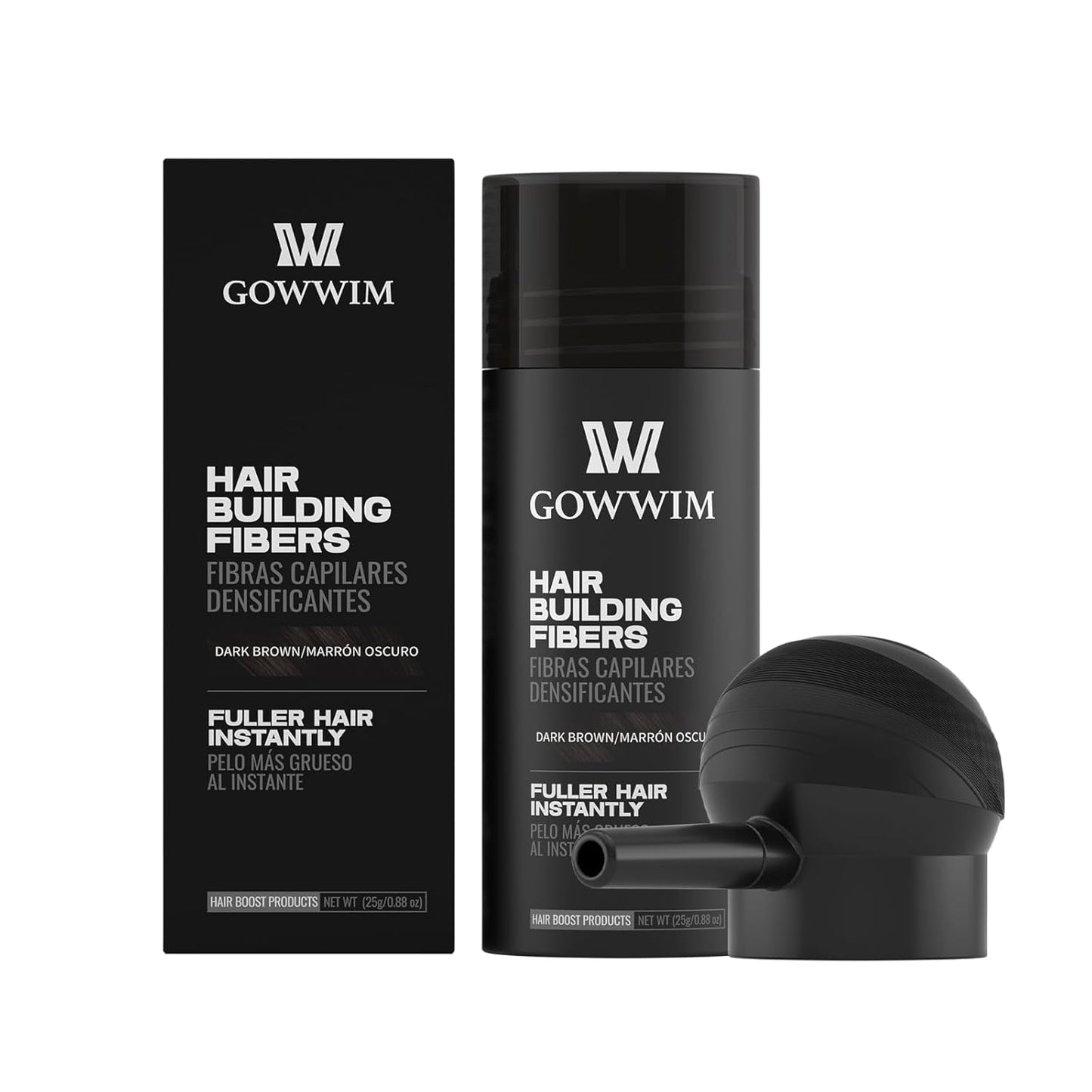 gowwim Hair Thickening Fibers 2-in-1 Kit Keratin Building Fibers, Spray Applicator & Hold Spray - Instantly Volumize Sparse Areas (Light brown)