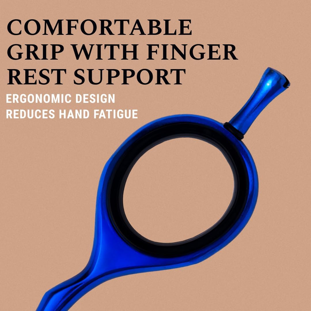 Ontaki Japanese Steel Beard & Hair Scissors - Safe Rounded Tips & Mustache Comb - Ergonomic Grip Beard Scissors for Men - Professional Craftsmanship Barber Shears - Midnight Blue, 5.5"