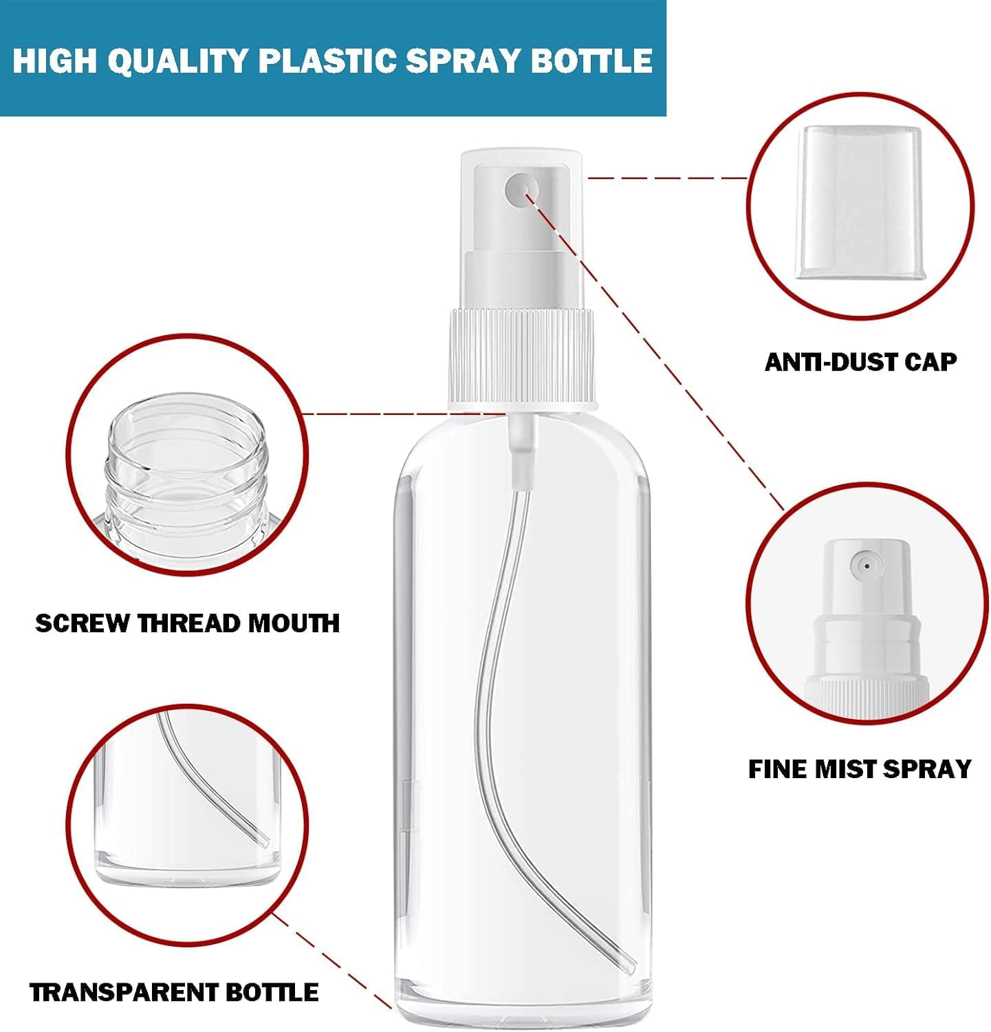 100PCS 2oz/60ml Small Spray Bottle, Clear Fine Mist Spray Bottle Mini Empty Hair Spray Bottle, Plastic Refillable Cosmetic Containers for Plants, Cleaning, Misting & Skin Care