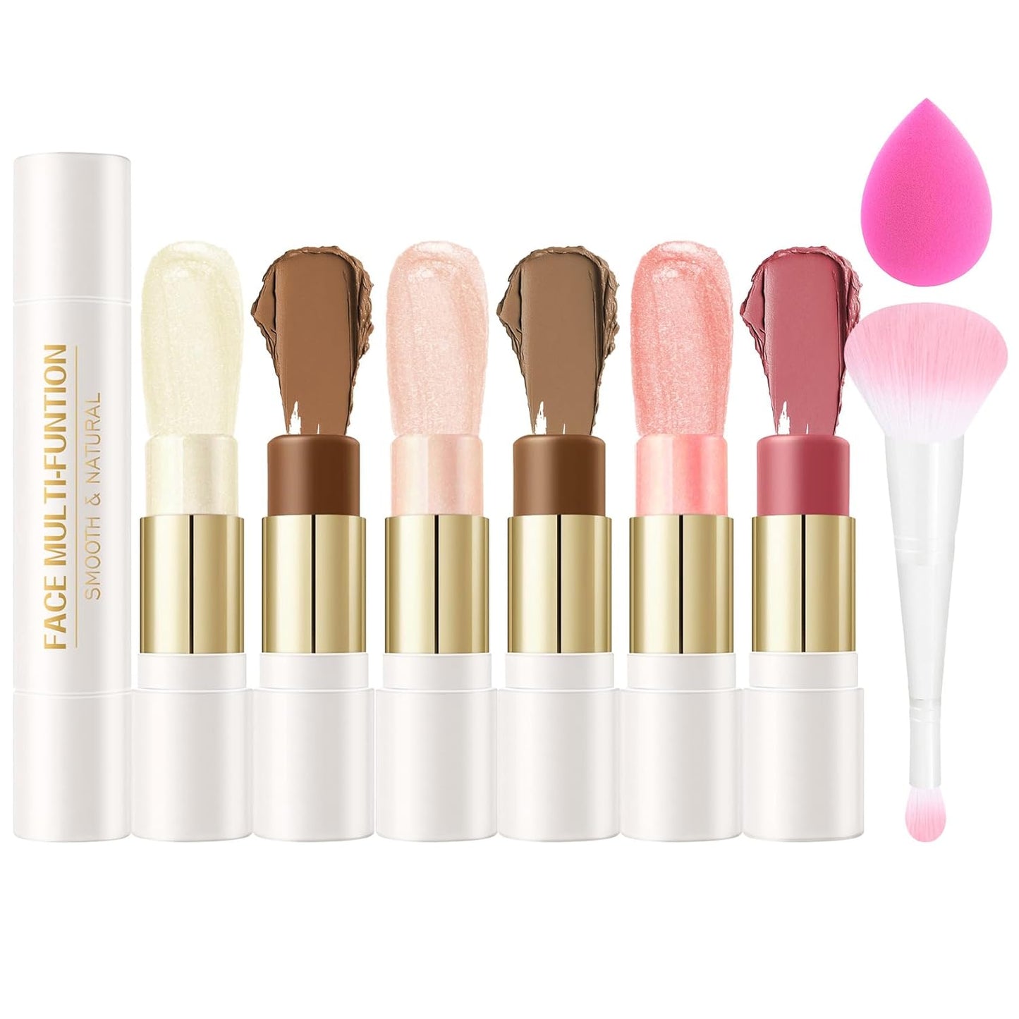 8 PCS Contour Stick Makeup Contour Kit,Double-ended Design with Highlighter,Blush and Bronzer Stick,Lightweight,Easy to Sculpt,Create a Matte and Dewy Finishing Makeup（Set B）