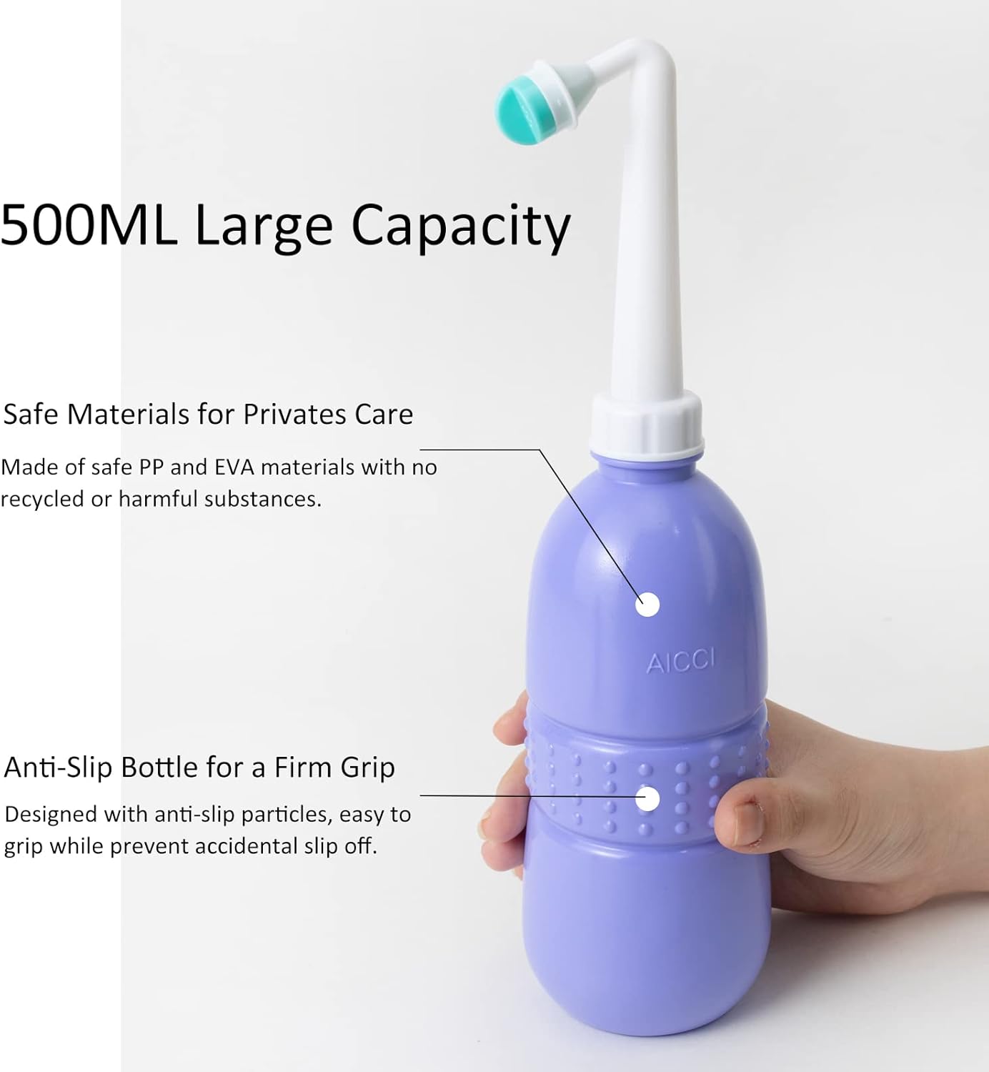 Peri Bottle for Postpartum Care, Portable Travel Bidet for Women, 17oz Large Capacity Perineal Bottle for Feminine Hygiene with Travel Bag and Angled Nozzle (Purple)