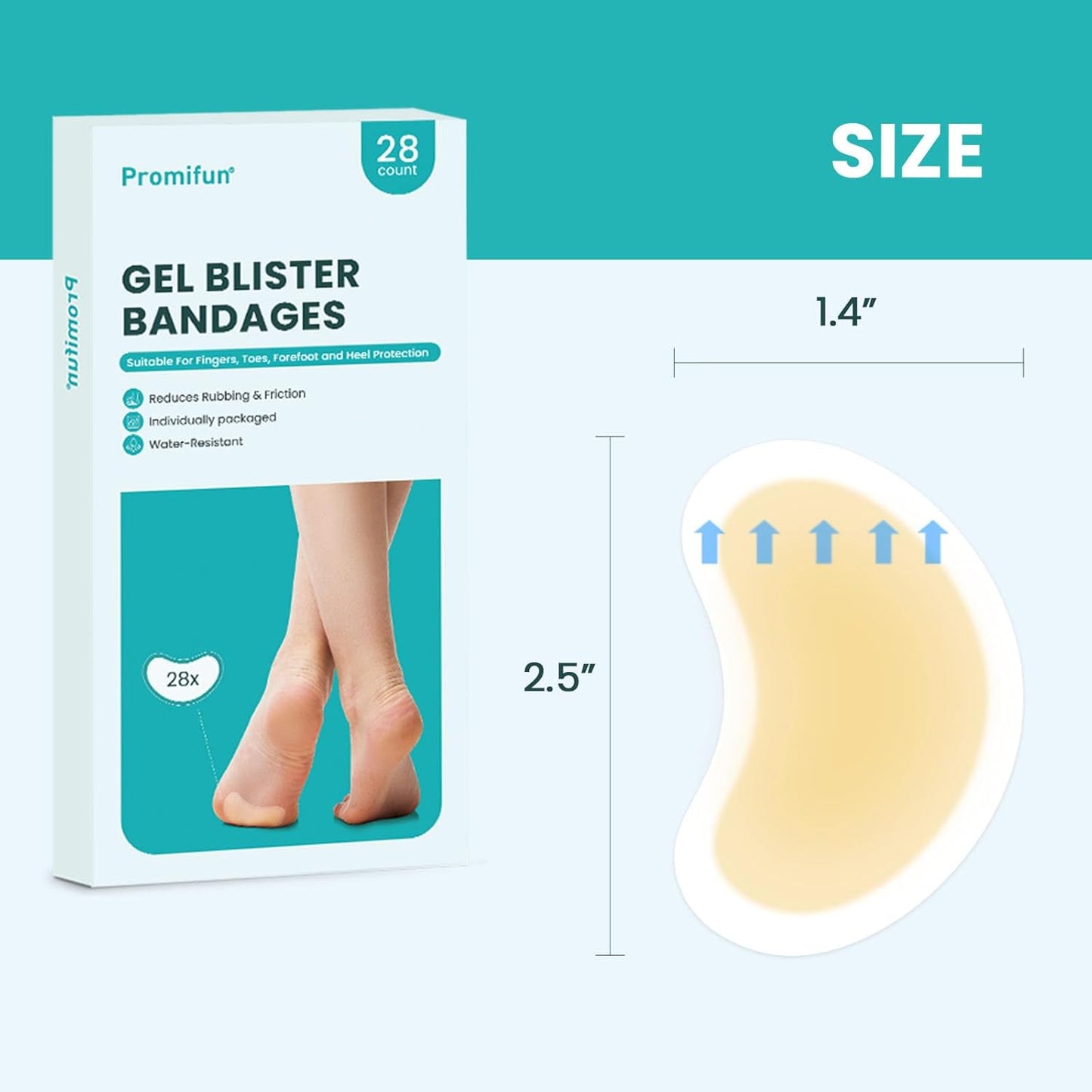 Blister Pads - 28 ct Water Resistant Hydrocolloid Bandages for Foot, Toe, Heel - Gel Blister Cushions for Prevention & Recovery, Spot Pack