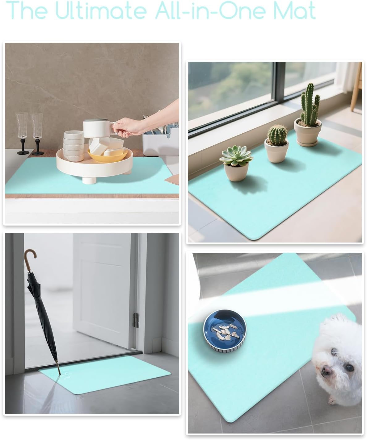 Stone Bath Mat 24"x16" - Diatomaceous Earth Shower Mat, Quick Dry, Anti-Slip, Modern Design with Bonus Non-Slip Pad - Perfect for Home Safety and Style, (Green)