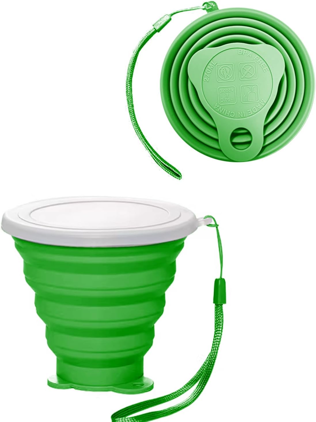 Silicone Collapsible Cup,Collapsible Cups for Camping,Folding Cup with Lids,Collapsible Coffee Cup,Reusable Drinking Mugs Cup(Green)