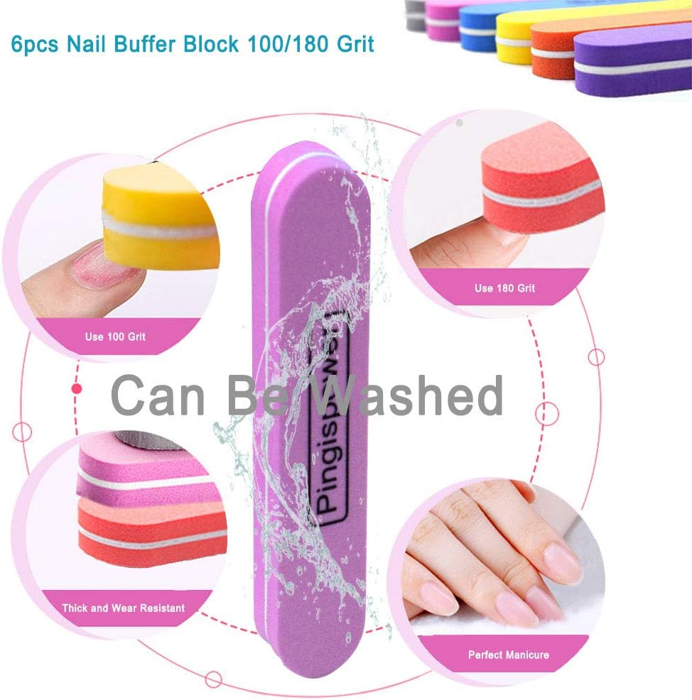 Nail Files and Buffers Kit, 15PCS Professional Emery Board Nail File for Natural & Acrylic Nails, Reusable with Washable 100/180 & 600/3000 Grit Nail Buffer Block Suit Home and Salon