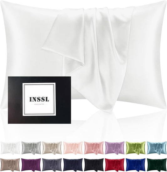 INSSL Silk Pillowcase for Women, Mulberry Silk Pillowcase for Hair and Skin and Stay Comfortable and Breathable During Sleep (Queen, Ivory)