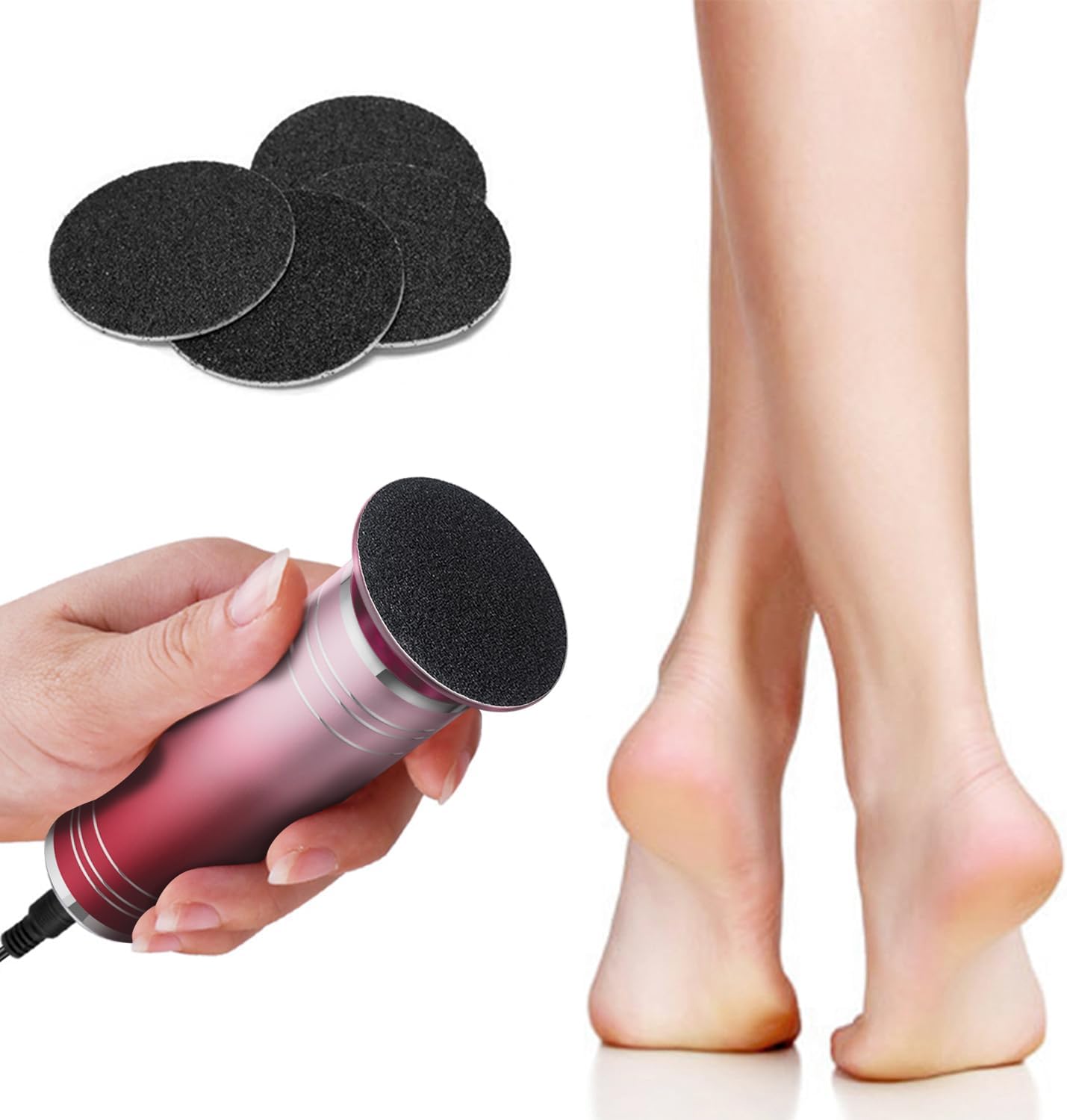 krofaue 1000RPM Electric Foot Callus Remover - Stepless Speed Control Foot Sander with 60pcs Replacement Sandpaper Disk, Electric Foot File Professional Pedicure Tool for Women Dead Cracked Hard Skin