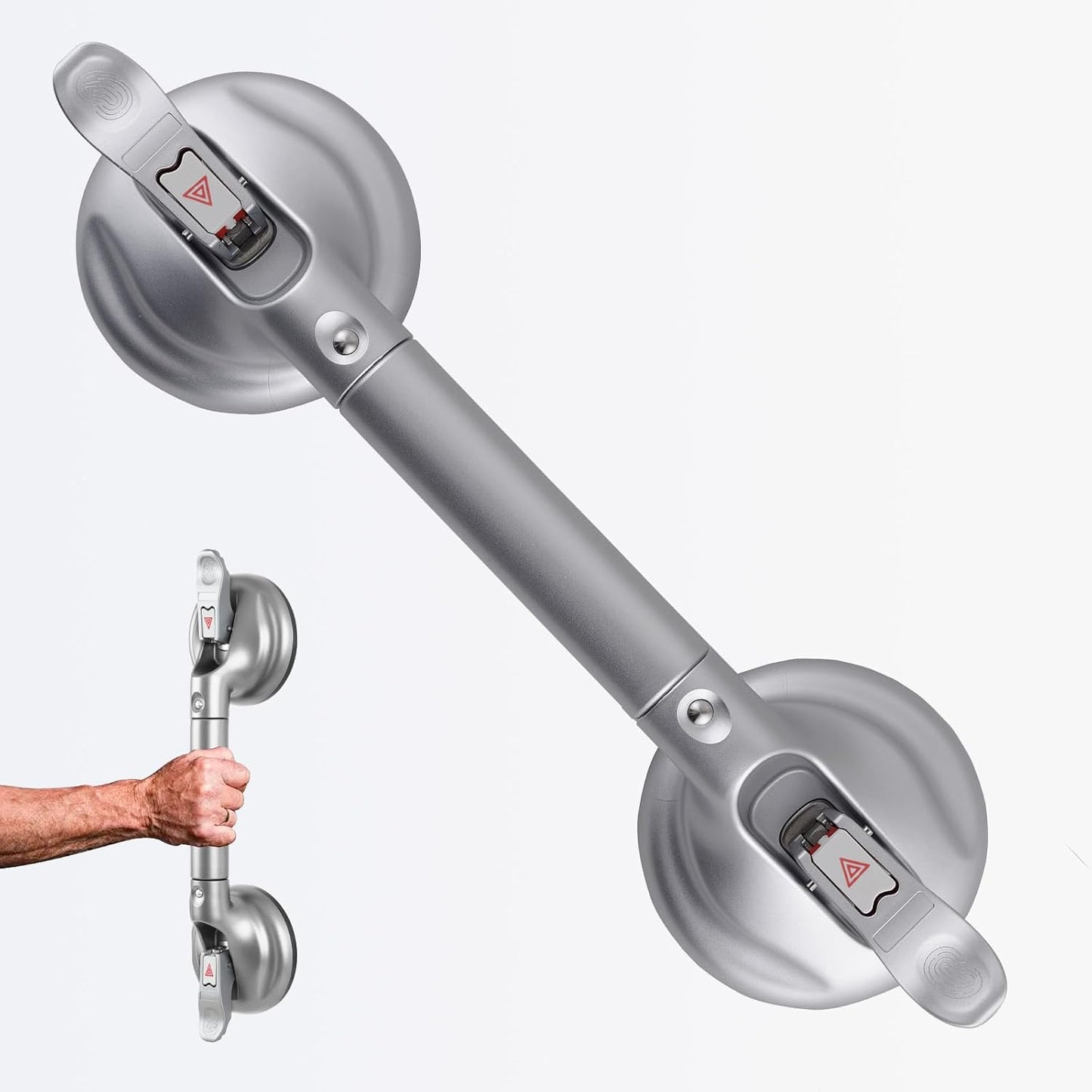 Heavy Duty Suction Shower Grab Bar - Toilet Bathroom Bathtub Safety - Shower Handles, Suction Cup Power Up to 250 LB, Perfect for Elderly Seniors(14.5 Inch, Gray Silver) h, Gray Silver