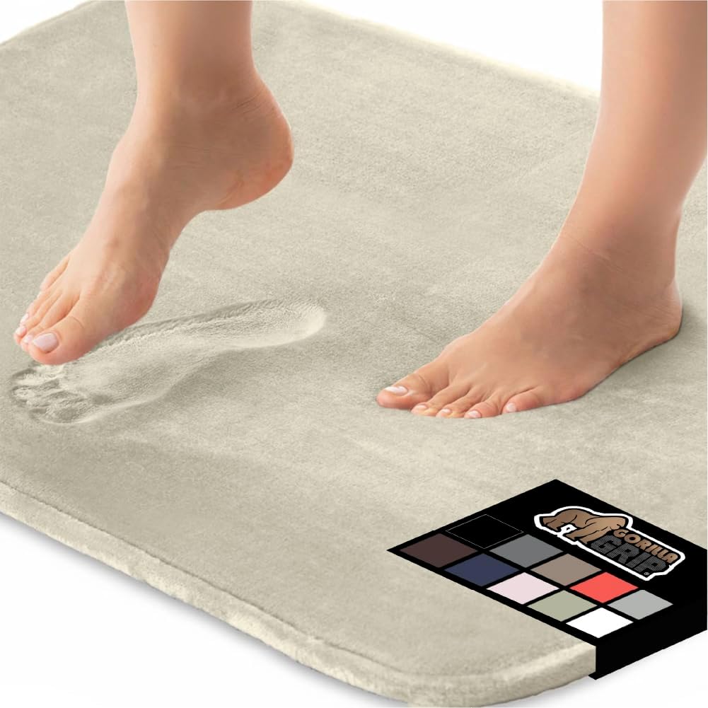 GORILLA GRIP Memory Foam Bath Rugs, Soft Absorbent Velvet Bathroom Mats, Durable Dots on Underside, Machine Washable Bathmat, Carpet Rug Room Decor for Shower Floor, 30x20 Mat, Champagne
