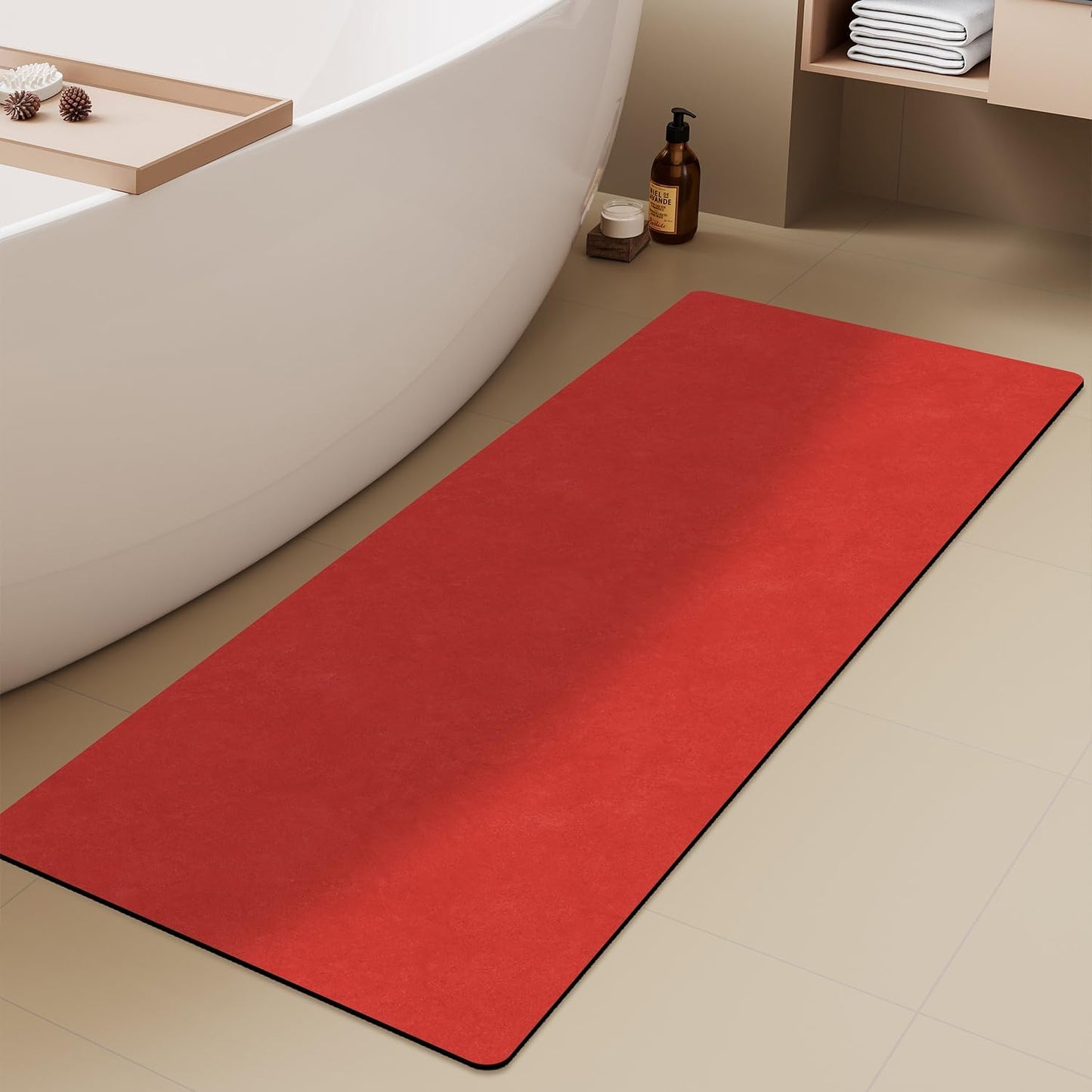Christmas Bath Mat, Red Bathroom Rugs Non Slip Washable Thin Absorbent Bath Mat Fits Under Door Bathroom Floor Mat Perfect for Bath, Shower, or Sink 17"x59" Red