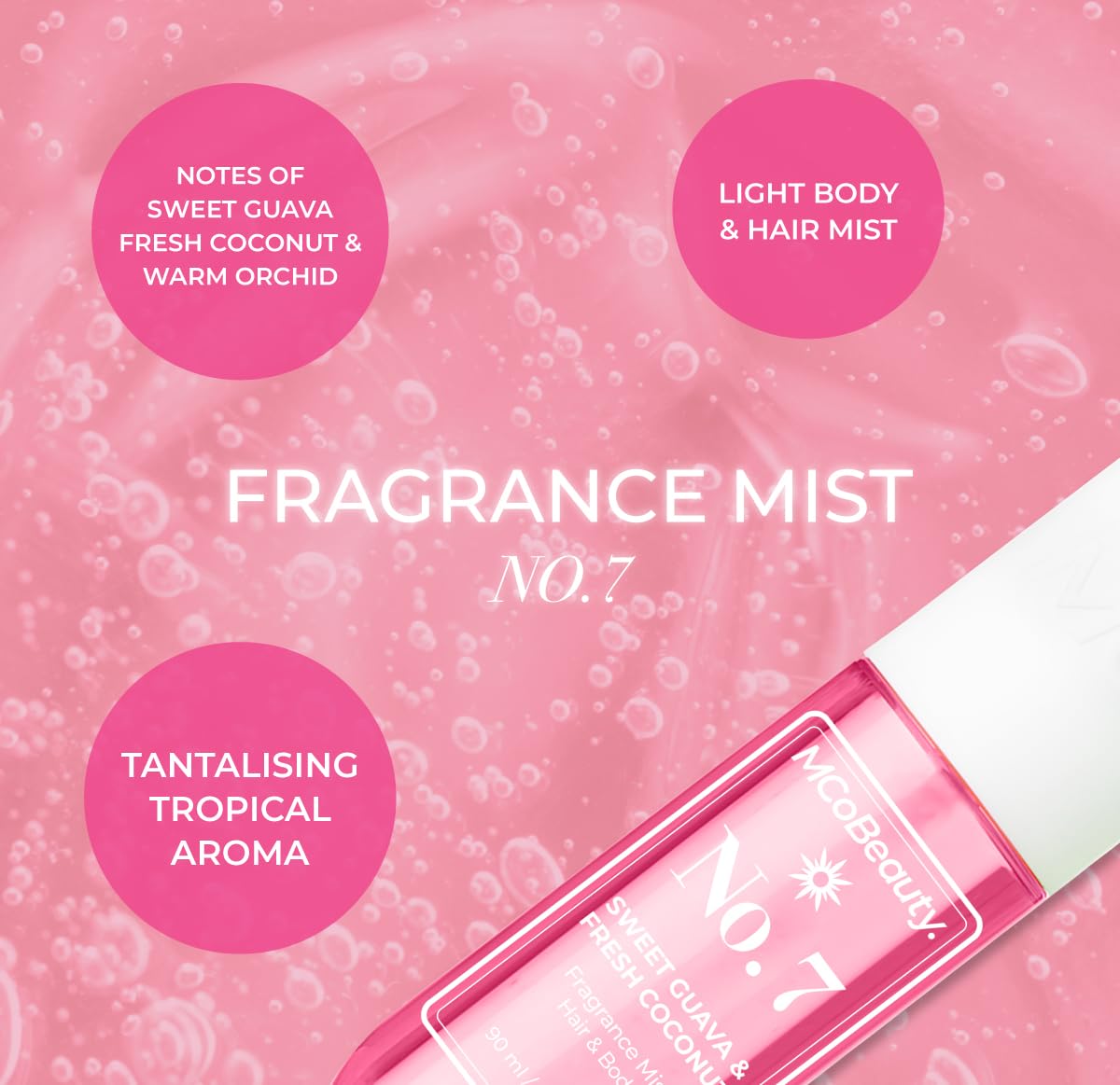 MCoBeauty - Fragrance Mist No. 7 - Light Body and Hair Spray with Sweet Guava & Fresh Coconut, Lightly Fruit Scent with Tropical Notes - Vegan, Cruelty Free - Gifts for Women, Feminine Spray - 90ml