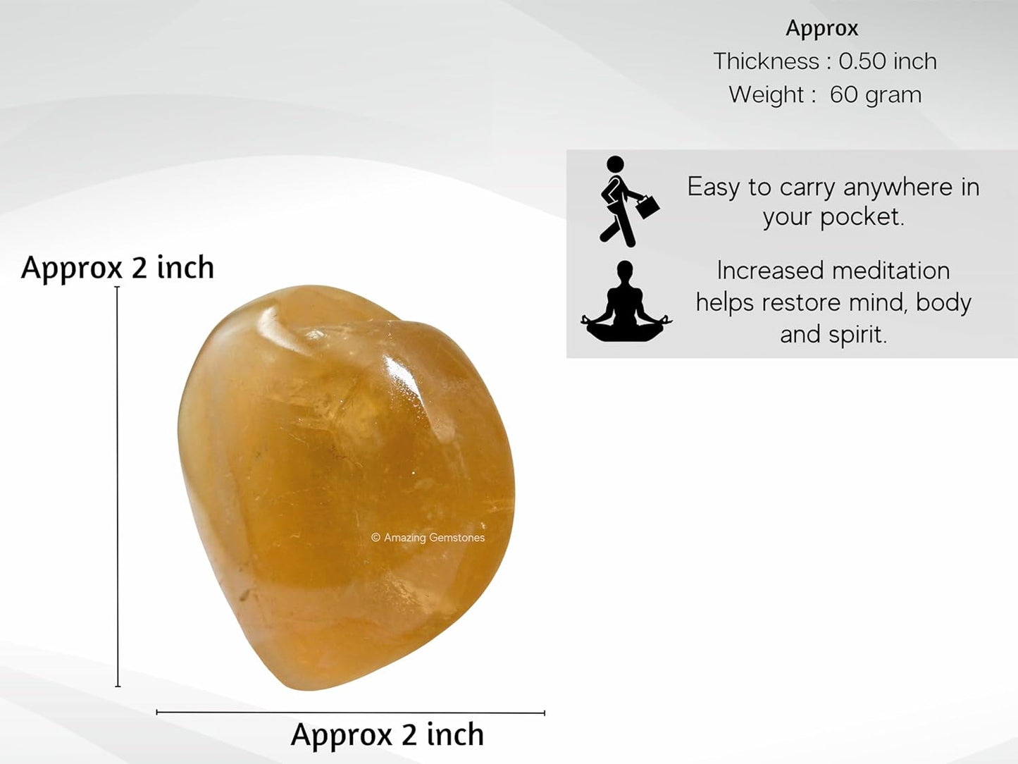 Amazing Gemstone Citrine Crystal Heart Palm Stone - Pocket Massage Worry Stone for Natural Body Chakra Balancing, Reiki Healing and Crystal Grid