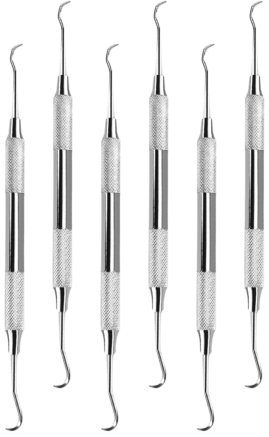 Utopia Care Professional Dental Tartar Scraper Tool, Dental Pick, 6.5 Inch Double Ended Tartar Remover for Teeth, Plaque Remover, Tooth Scraper, Silver, Pack of 6