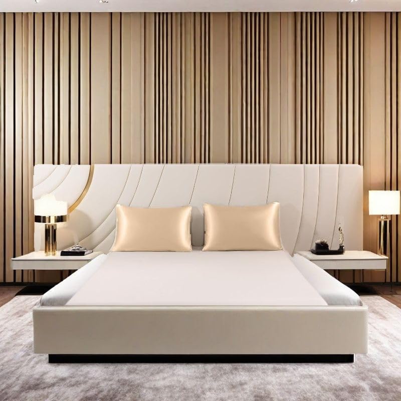 Juwenin Bedding,Super Soft and Luxury Silky Satin Pillowcase with Zipper (Silky Satin Pillow Case for Hair) Set of 2 (Champagne, Standard(20''x26''))