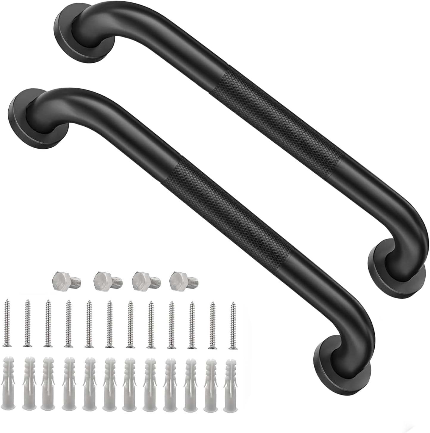 2 Pack Shower Grab Bars for Bathroom 16 Inch Black Stainless Steel Anti-Slip Knurled Grip Home Care Bath Handrail Safety Hand Rail Support for Showers Seniors Elderly Assist Handicap Bath Handle